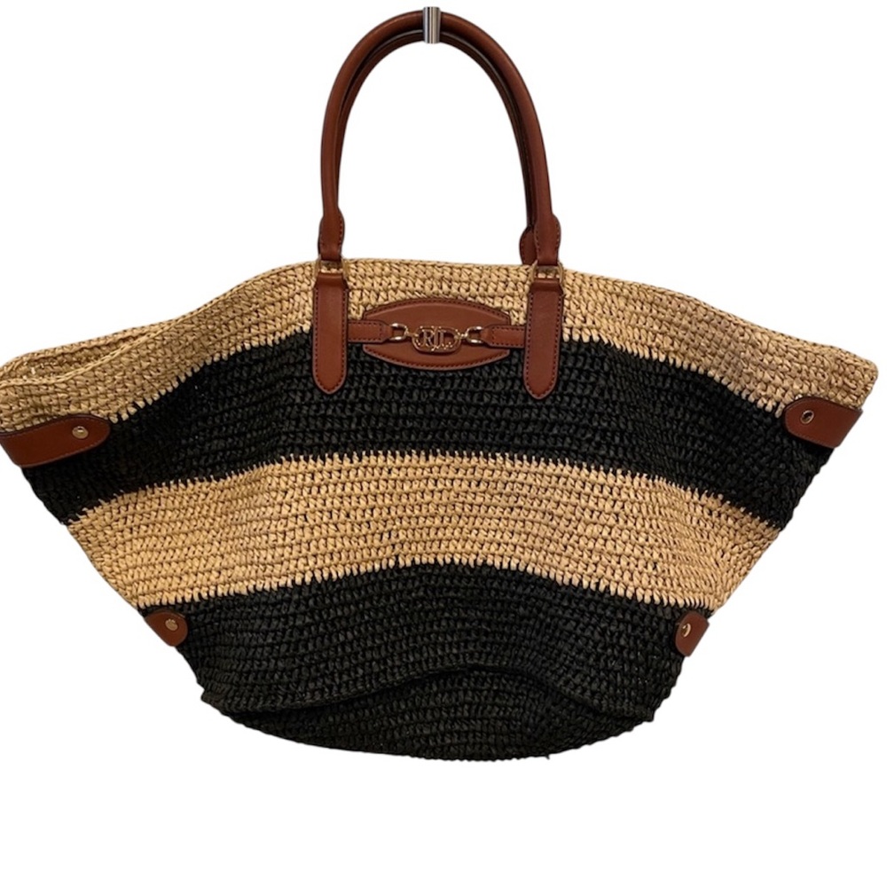NWT Lauren Ralph Lauren Striped Straw Medium Daphney Tote Bag